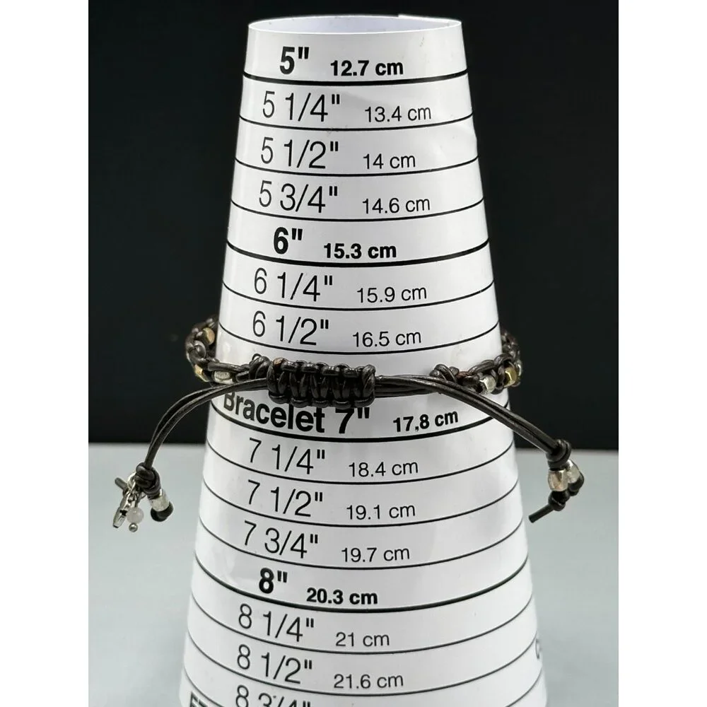 Lucky Brand Pink Rose Quartz Beaded Brown Leather Bracelet Adjustable Cord - Picture 8 of 9